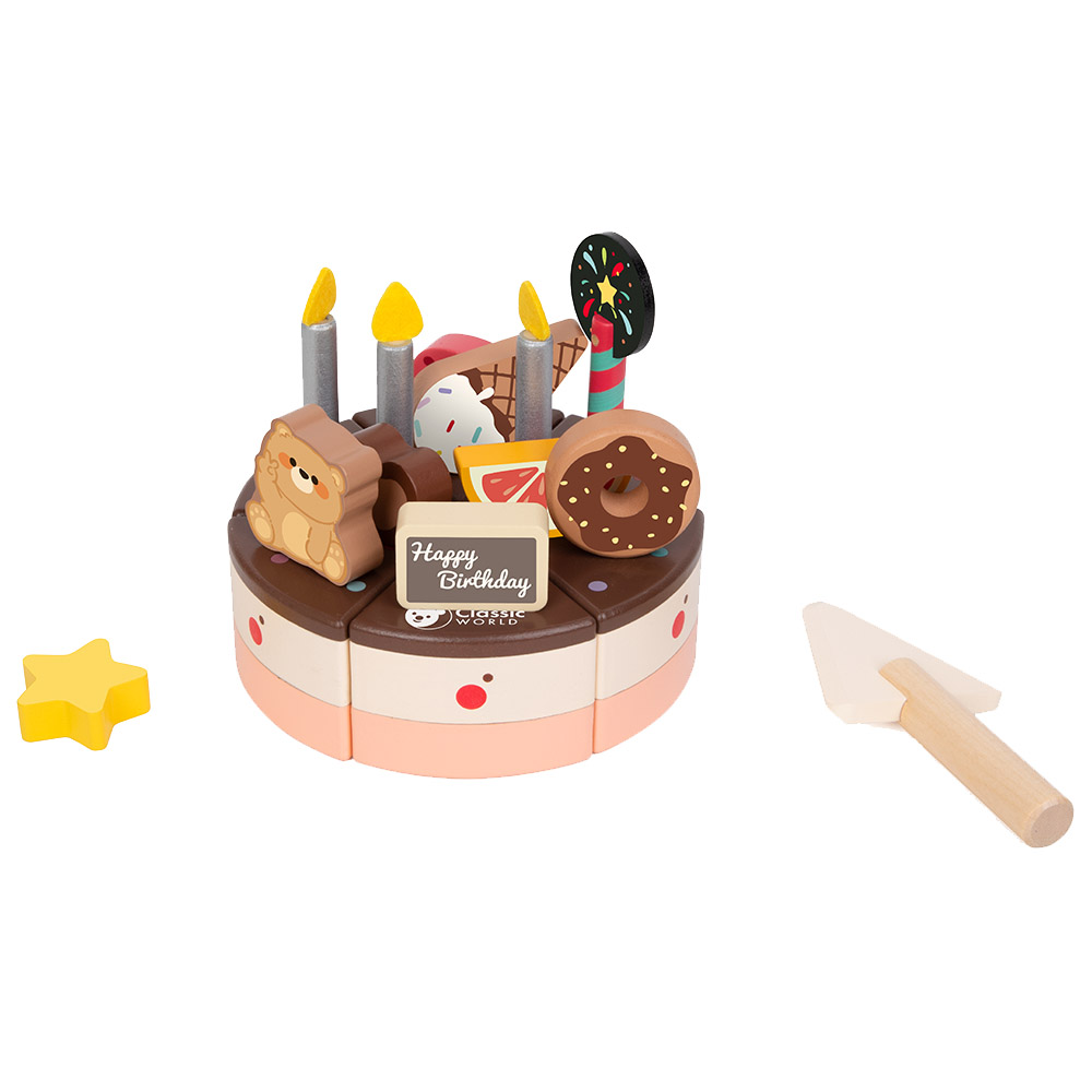 Classic World - Wooden Chocolate Cake | Kids Toy Cake & Birthday Pretend Play Set | Educational Wooden Toy