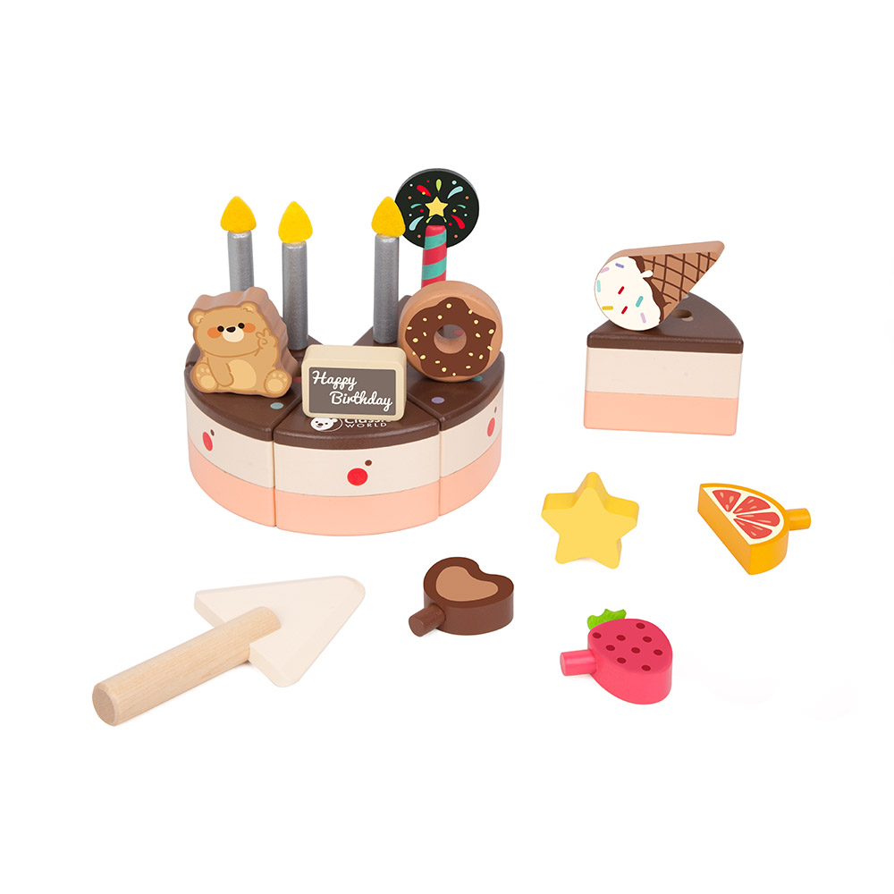 Classic World - Wooden Chocolate Cake | Kids Toy Cake & Birthday Pretend Play Set | Educational Wooden Toy