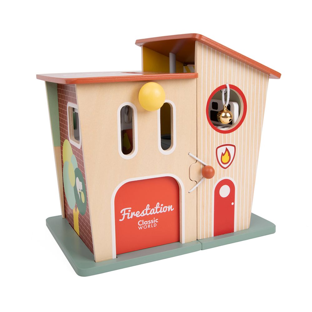 Classic World - Wooden Fire Station | Kids Toy Station & Rescue Set | Emergency Pretend Play Wooden Toy