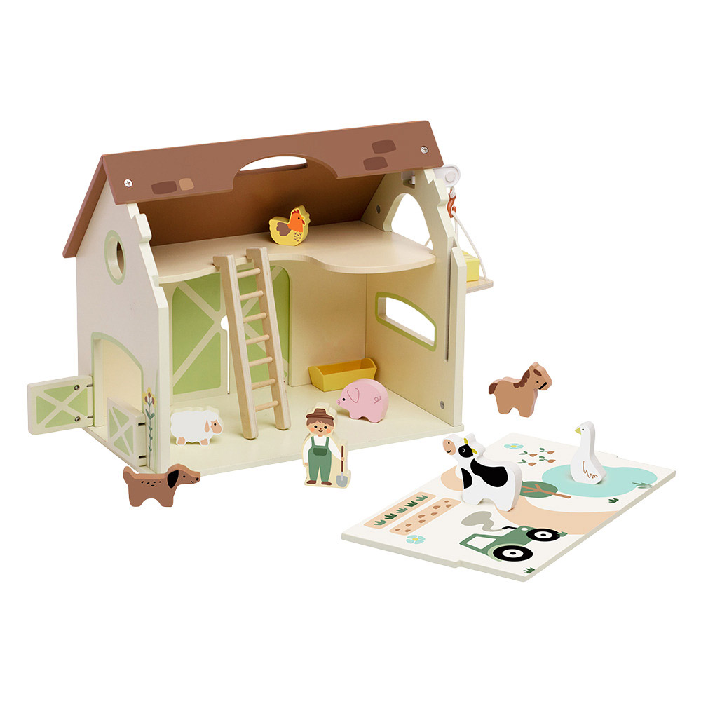 Classic World - Wooden Vintage Farm | Kids Toy Farm & Animals Playset | Interactive Pretend Play Wooden Toy