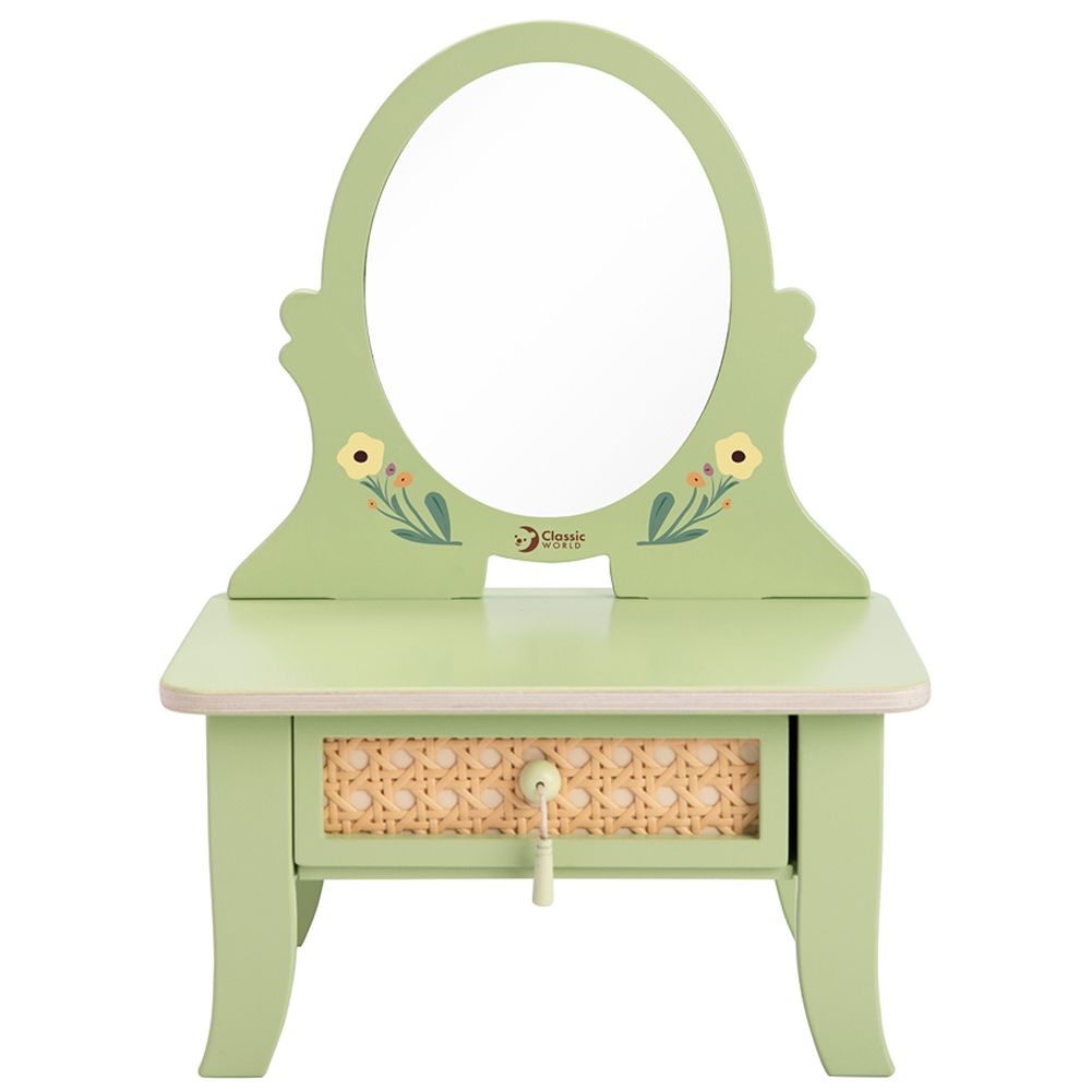 Classic World - Wooden Vintage Dressing Table | Kids Pretend Play Vanity Set | Beauty Salon Wooden Toy