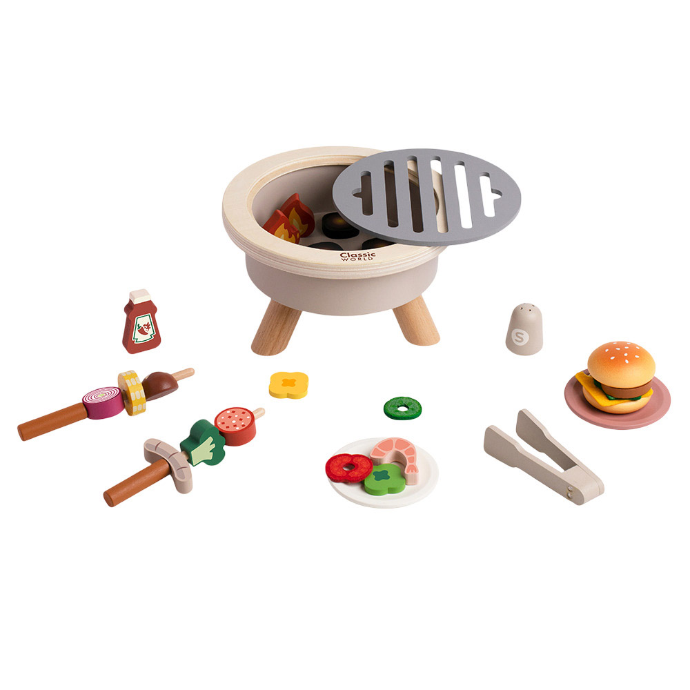 Classic World - Wooden BBQ Set | Kids Pretend Play Grill | Cooking Roleplay Wooden Toy