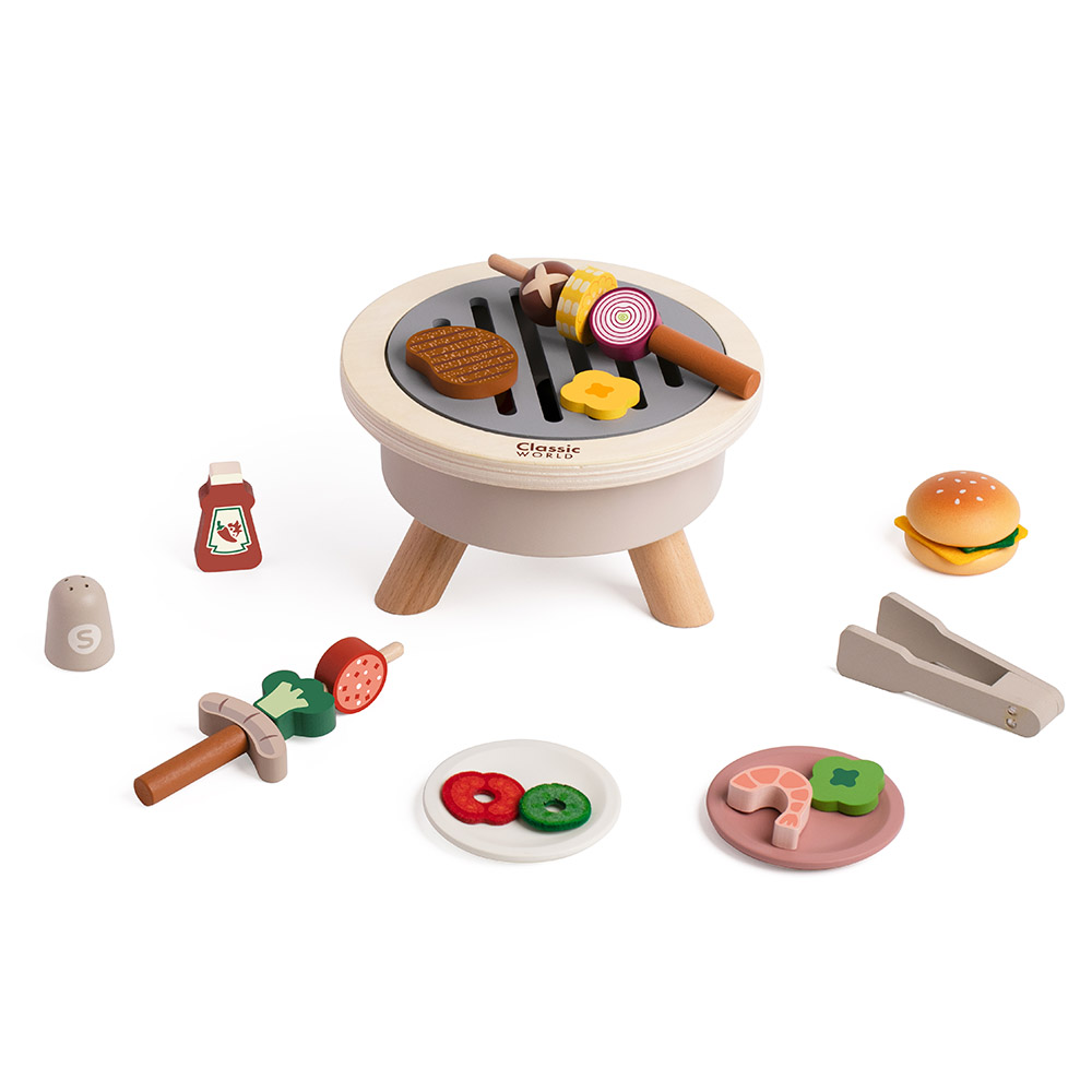 Classic World - Wooden BBQ Set | Kids Pretend Play Grill | Cooking Roleplay Wooden Toy