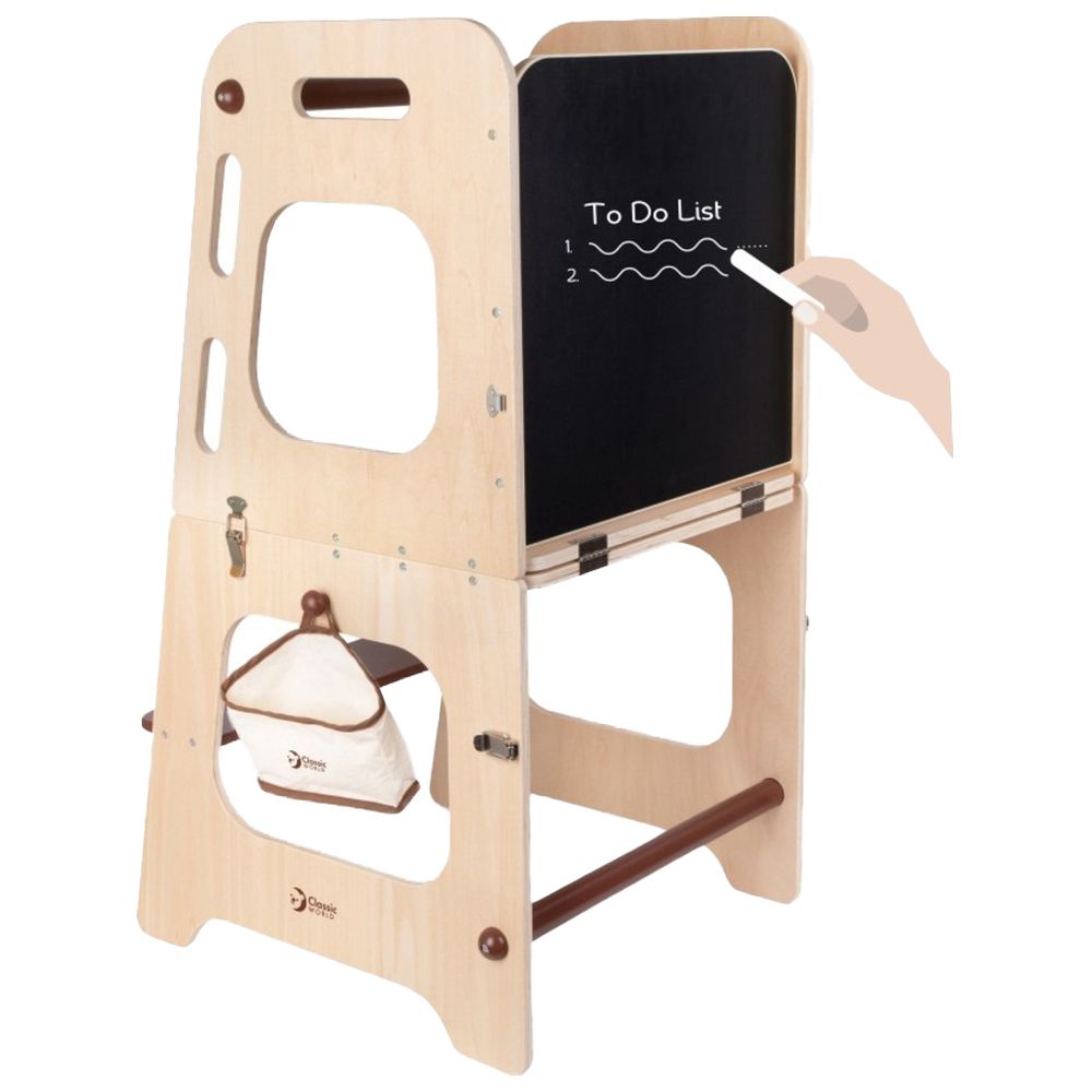 Classic World - Wooden Convertible Helper Tower-Table | Kids Toy Tower & Desk Set | Multi-Purpose Wooden Toy