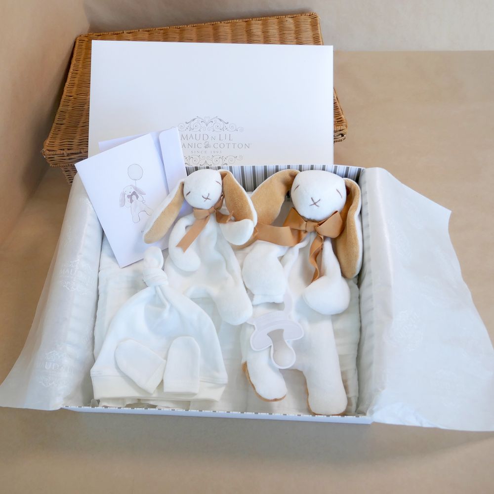 Maud N Lil - Organic Luxury Oscar The Bunny Baby Gift Box Pack of 6 - White/Sand