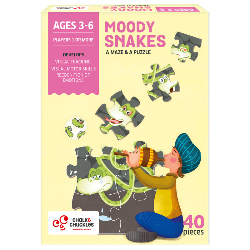 Chalk And Chuckles - Moody Snakes - Feelings & Emotions 2-in-1 Jigsaw Puzzle Game - 40 Pc Set
