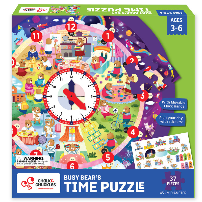 Chalk And Chuckles - Busy Bear's Time Puzzle - Multicolor - 37 Pcs