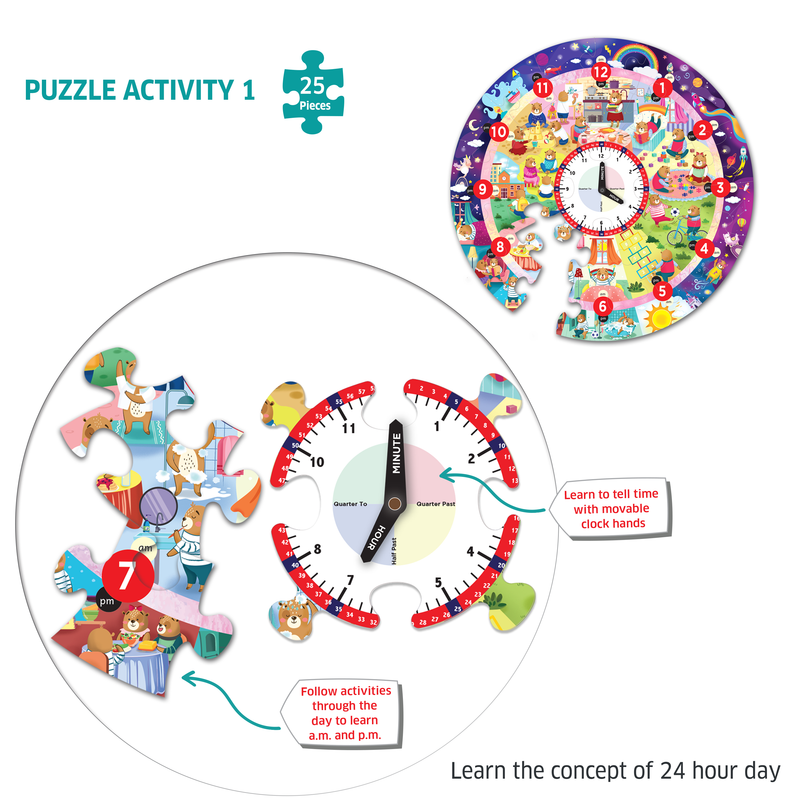 Chalk And Chuckles - Busy Bear's Time Puzzle - Multicolor - 37 Pcs