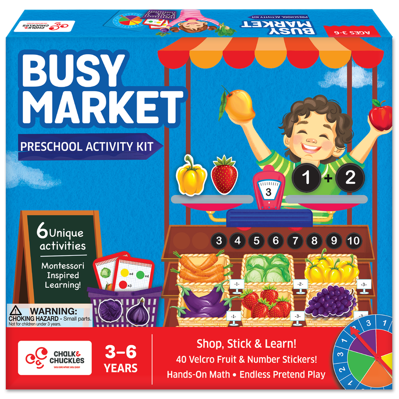 Chalk And Chuckles - 6-In-1 Busy Market Preschool Activity Kit - Multicolor