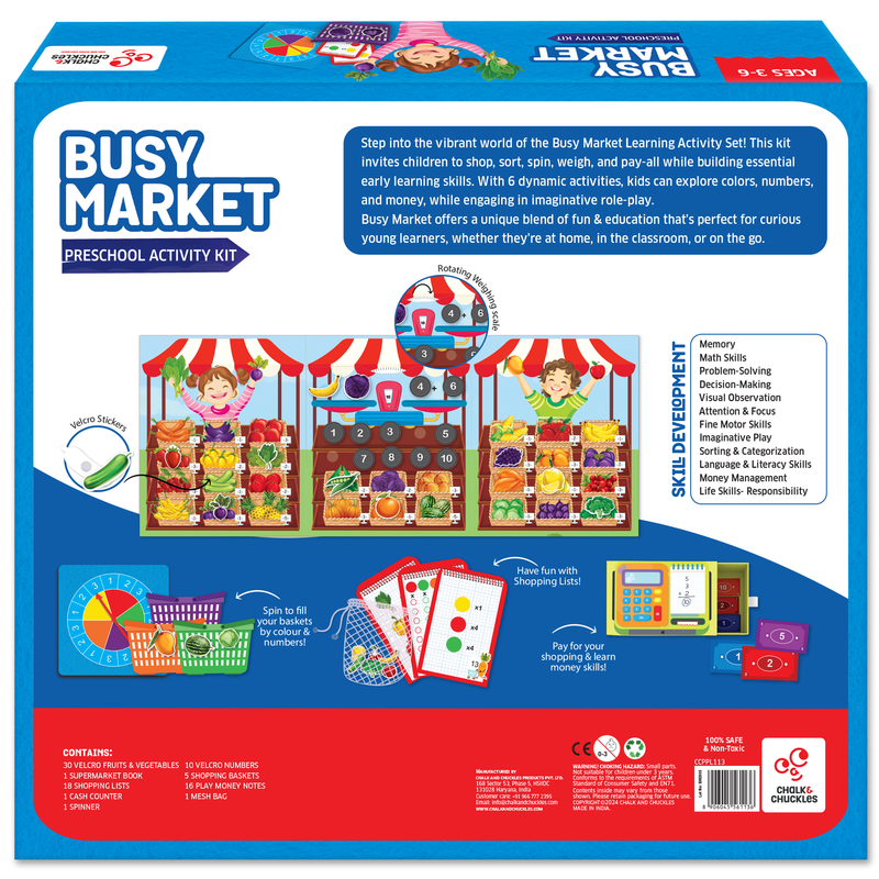 Chalk And Chuckles - 6-In-1 Busy Market Preschool Activity Kit - Multicolor