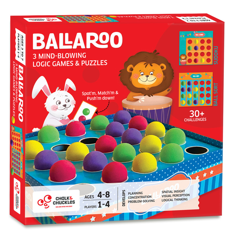 Chalk And Chuckles - 3-In-1 Ballaroo Logic Games & Puzzles - Multicolor