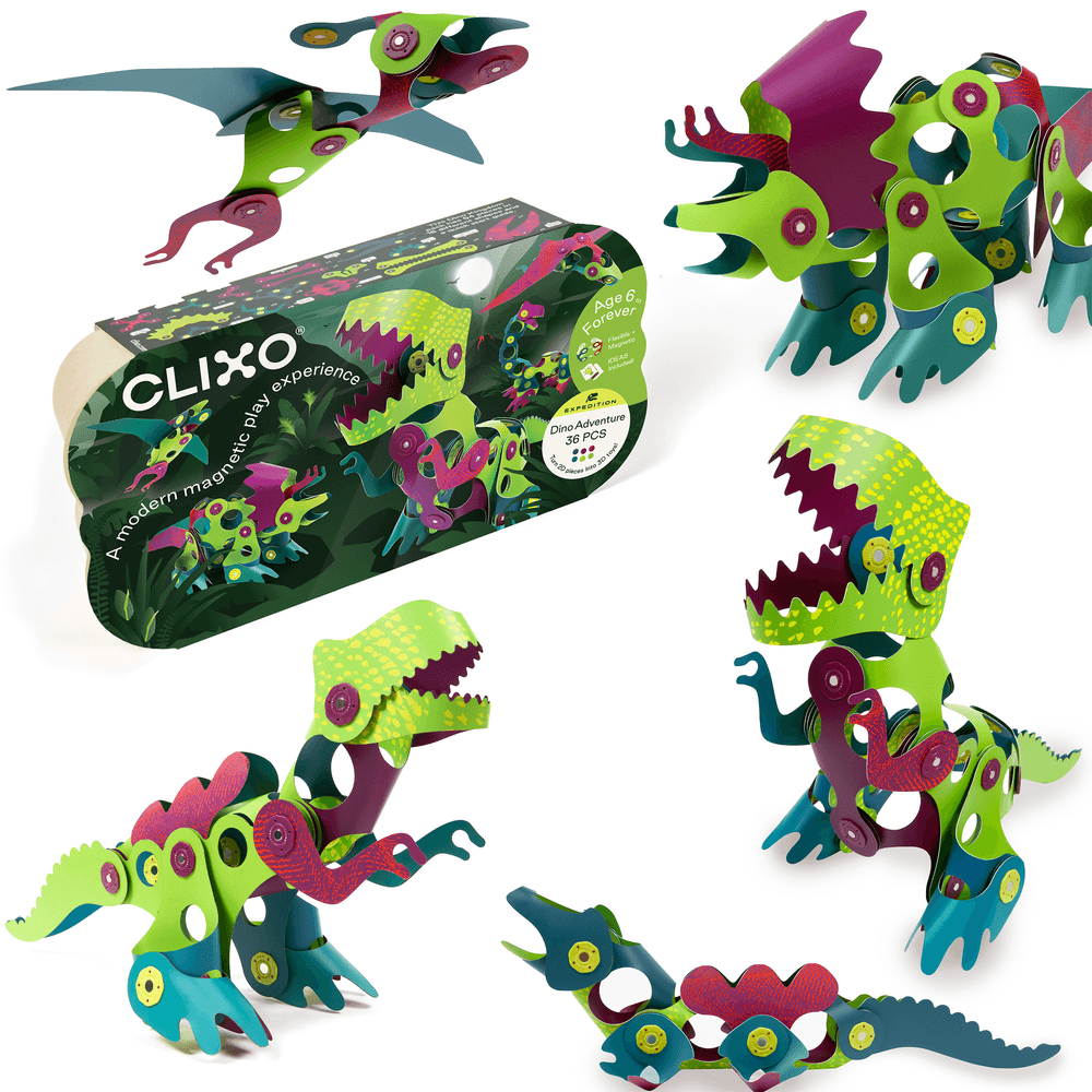 Clixo - Expedition Magnetic Building Toy Set - Dino Adventure - 36 Pcs