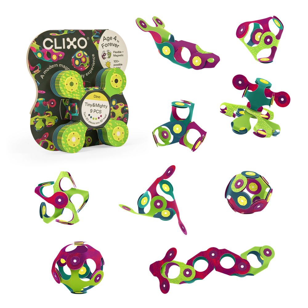 Clixo - Tiny & Mighty Magnetic Building Toy Set - Dino - 9 Pcs
