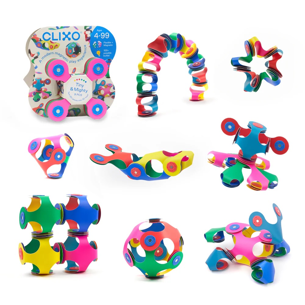 Clixo - Tiny & Mighty Magnetic Building Toy Set - Rainbow - 9 Pcs