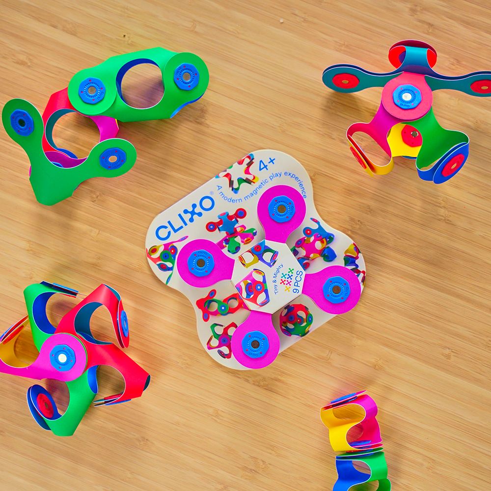 Clixo - Tiny & Mighty Magnetic Building Toy Set - Rainbow - 9 Pcs