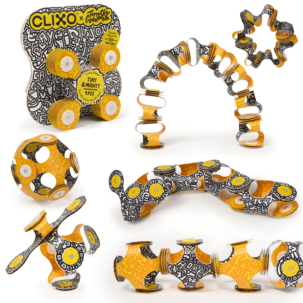 Clixo - Tiny & Mighty Artist Edition Magnetic Building Toy Set - Timothy Goodman - 9 Pcs