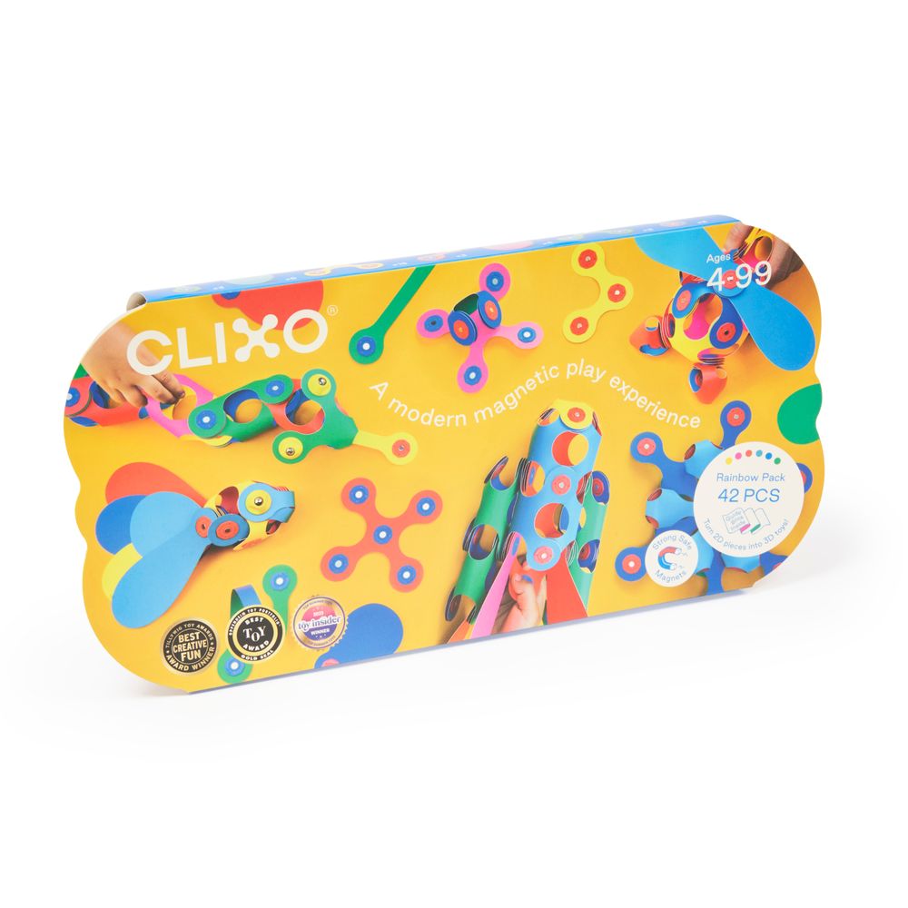 Clixo - Magnetic Building Toy Set - Rainbow Pack - 42 Pcs