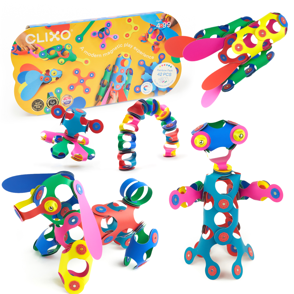 Clixo - Magnetic Building Toy Set - Rainbow Pack - 42 Pcs