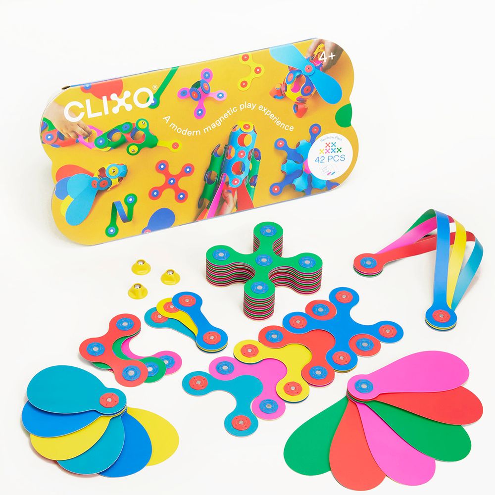 Clixo - Magnetic Building Toy Set - Rainbow Pack - 42 Pcs