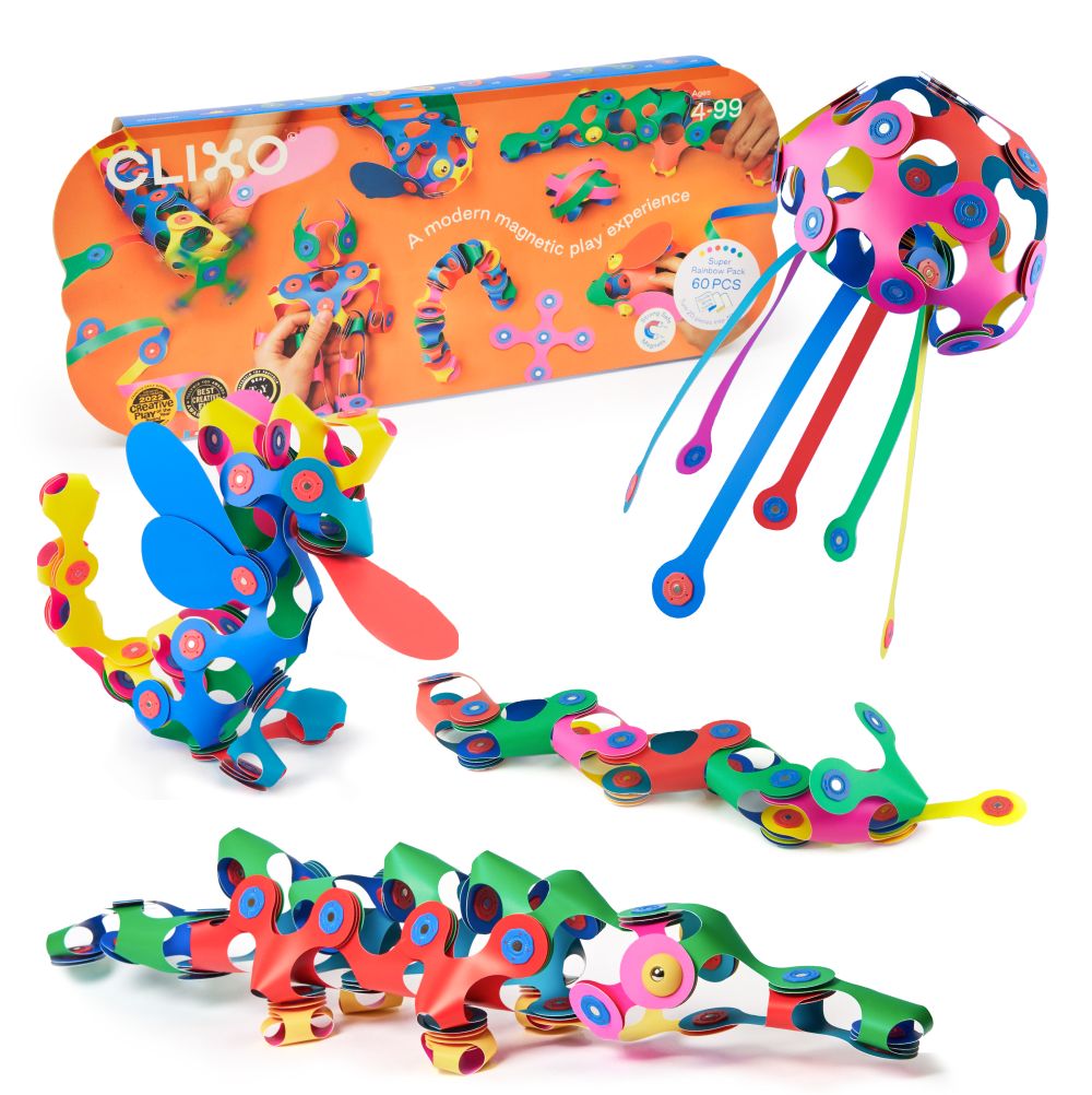 Clixo - Magnetic Building Toy Set - Super Rainbow Pack - 60 Pcs