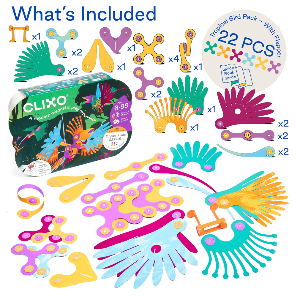 Clixo - Tropical Birds Magnetic Building Set - 22 Pcs