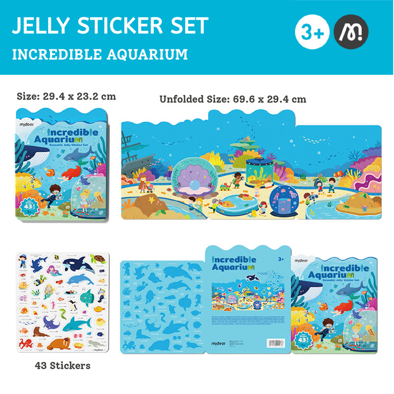 Mideer - Reusable Jelly Stickers - Incredible Aquarium - 43 Pcs