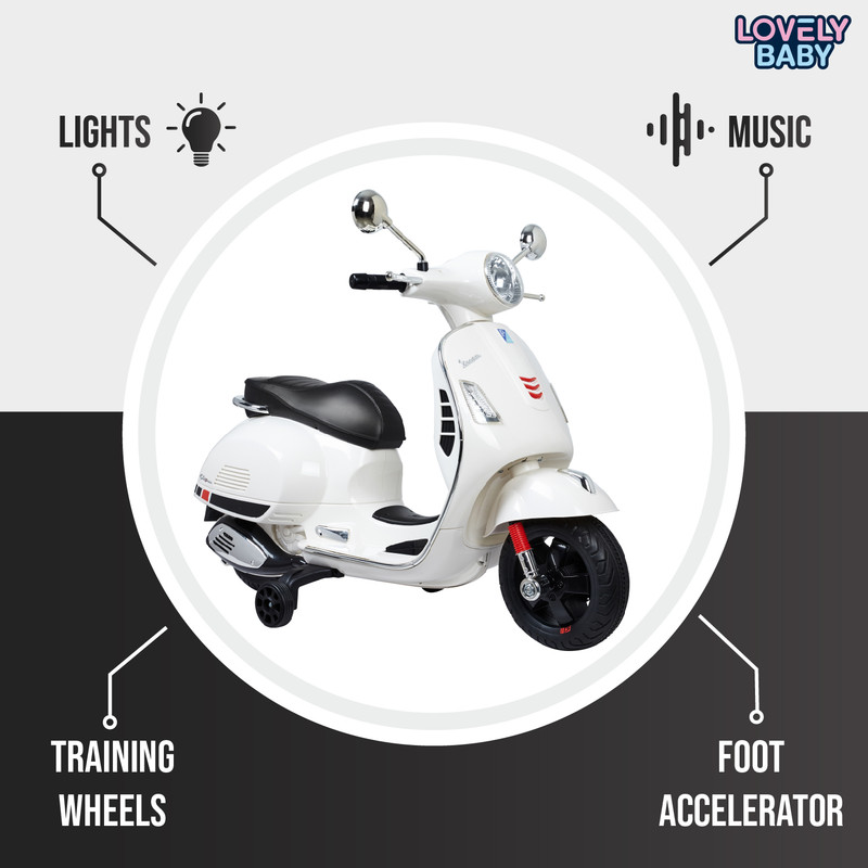 Lovely Baby - Kids Ride-On Vespa Scooter - White