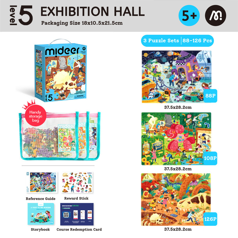 Mideer - 3-In-1 Level Up Puzzle - Exhibition - Level 5 - 322 Pcs