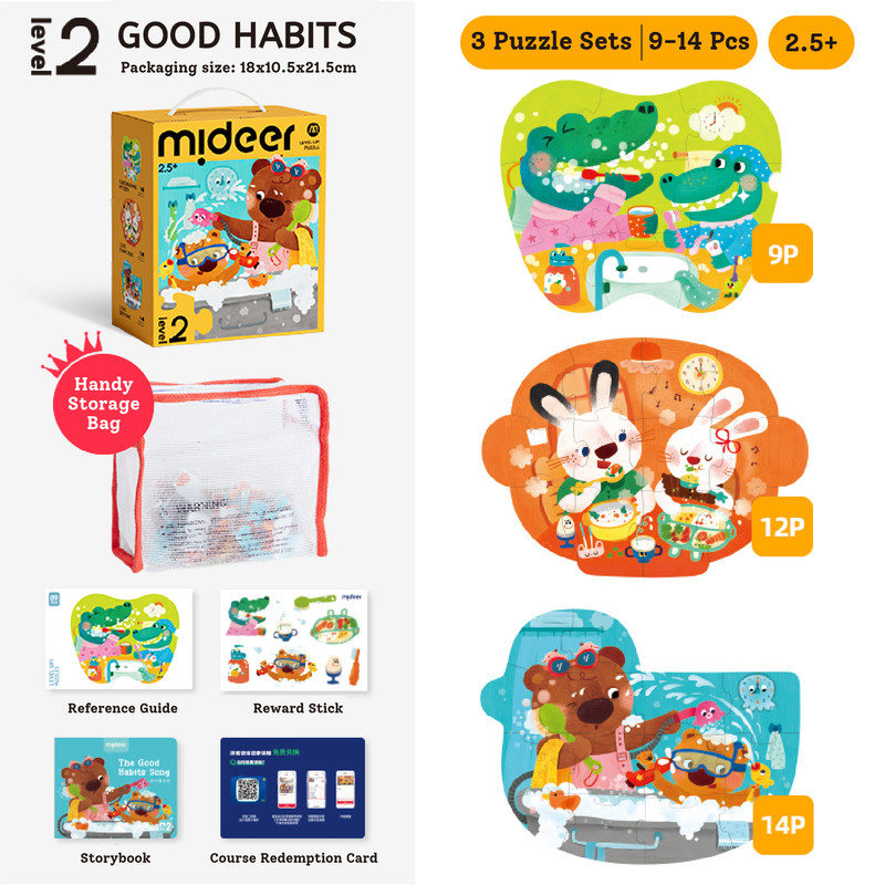 Mideer - 3-In-1 Level Up Puzzle - Good Habits - Level 2 - 35 Pcs