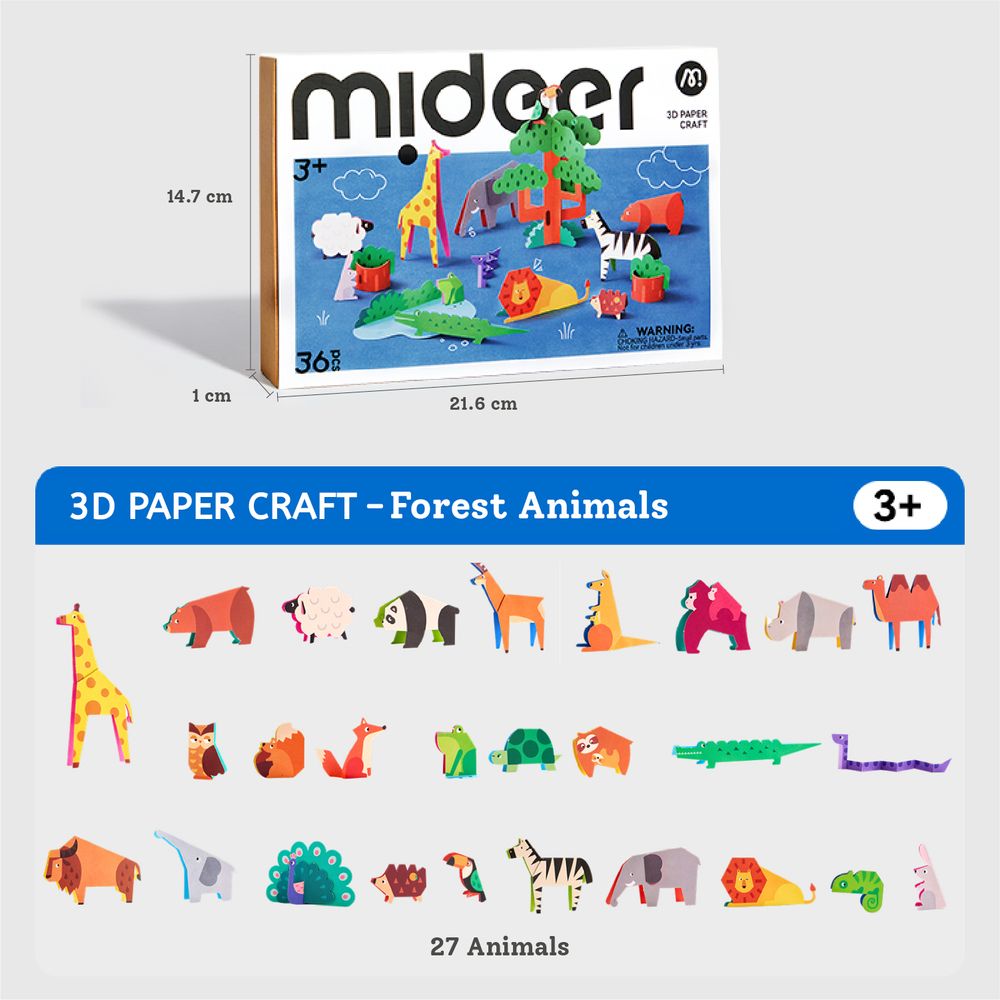 Mideer - 3D Paper Craft Forest Animals - 36 Pc Set