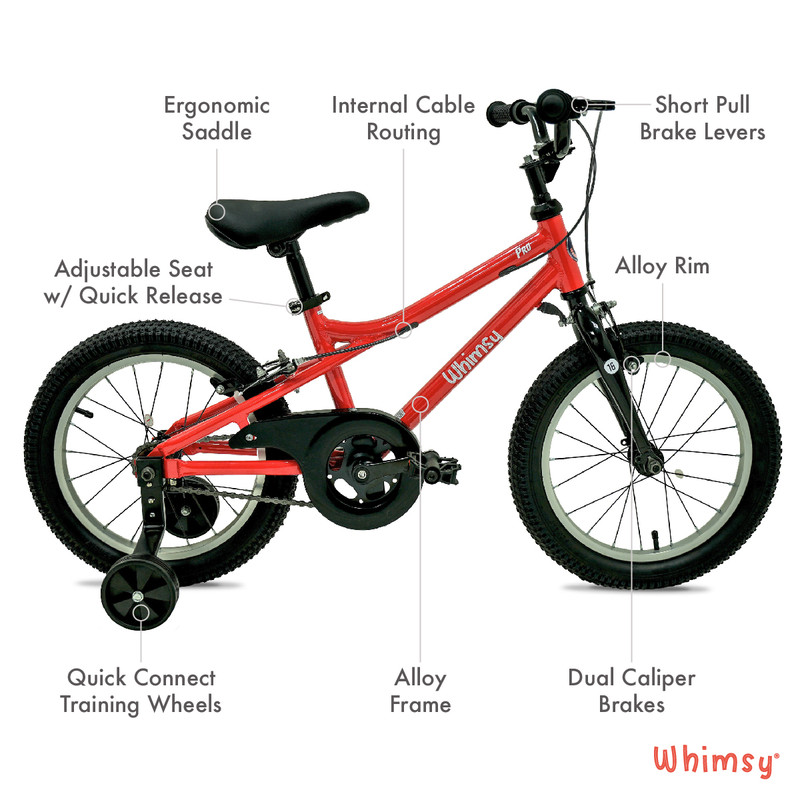 Whimsy Wheels - Pro Aluminum Kids Bicycle - 16 Inch - Red