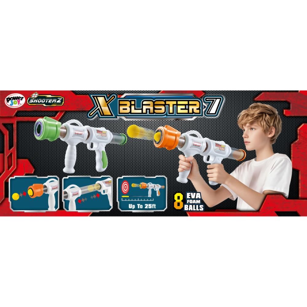 Power Joy - X Blaster 7 Toy Gun With 8 Foam Balls Set - Color May Vary - 1 Pc