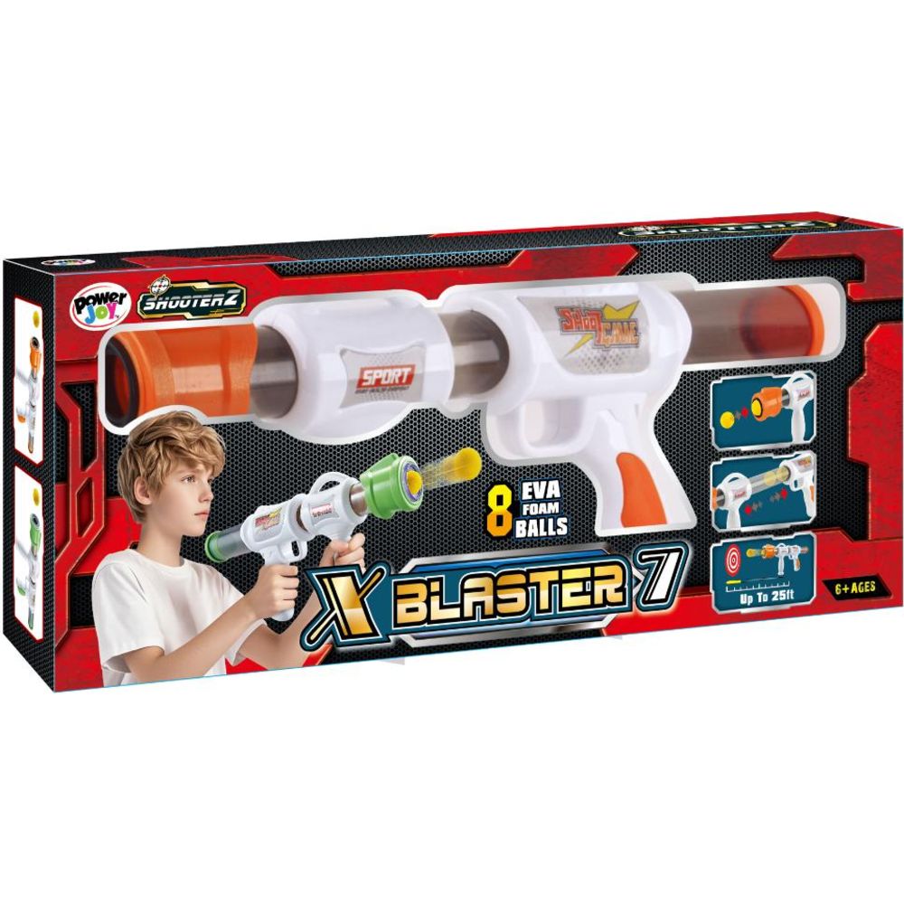Power Joy - X Blaster 7 Toy Gun With 8 Foam Balls Set - Color May Vary - 1 Pc
