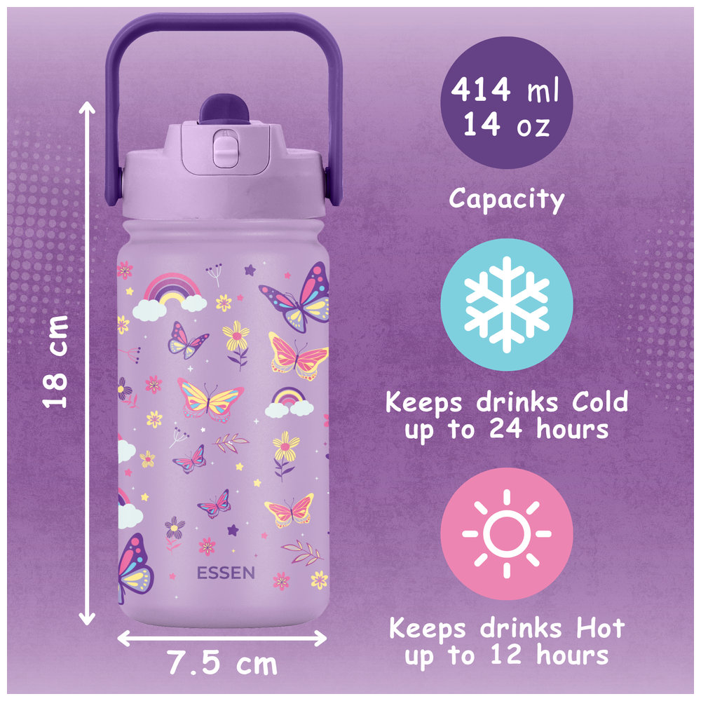 Essen - Stainless Steel Water Bottle - Butterfly - 414ml