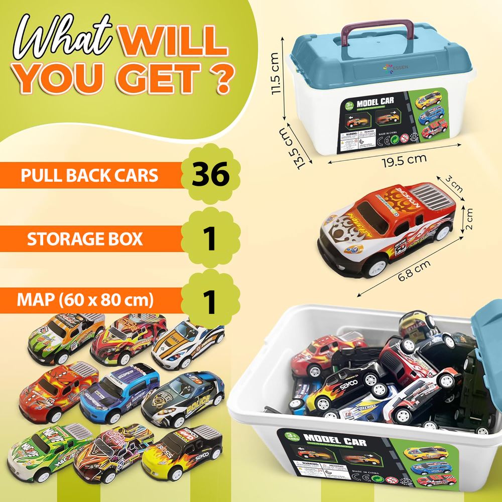 Essen - Pull Back Race Toy Car Set - 36 Pcs