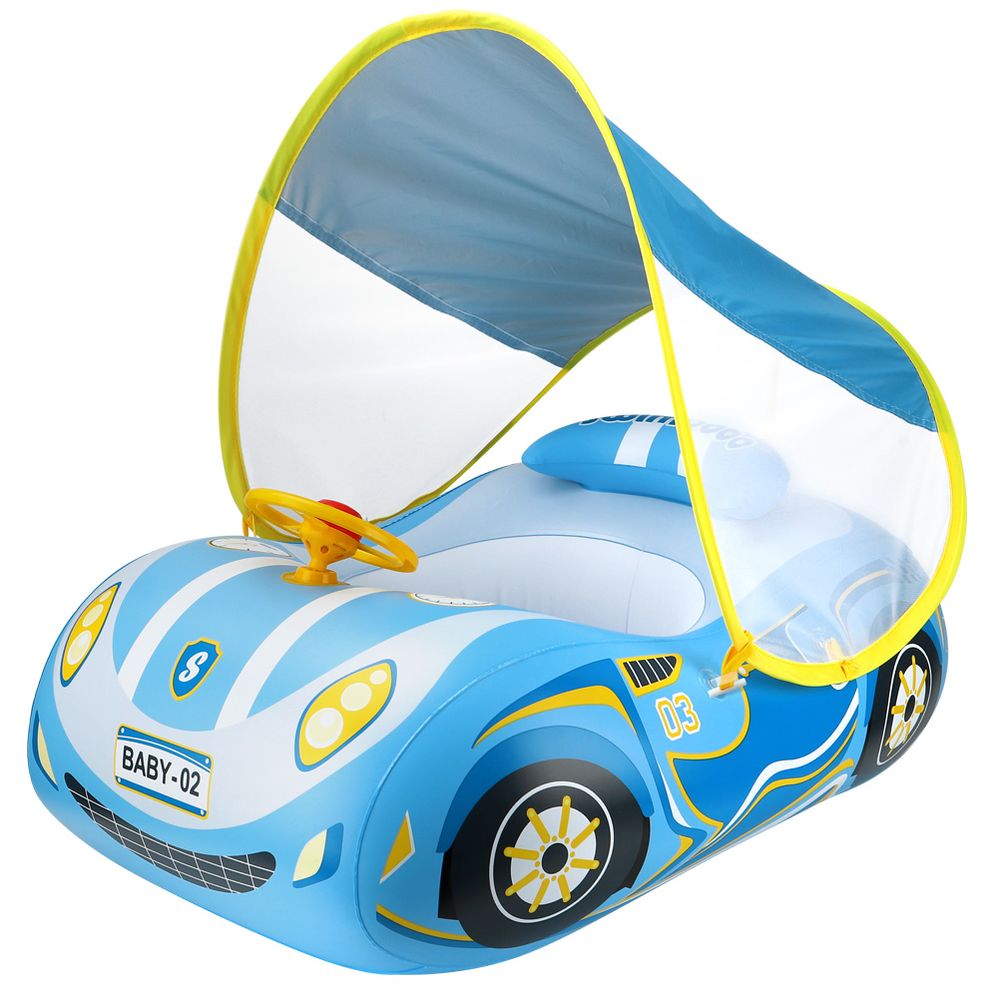 Swimbobo - Baby Swimming Float Inflatable With Sun Protection Canopy - Blue Car