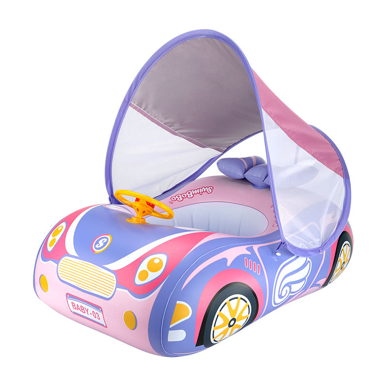 Swimbobo - Baby Swimming Float Inflatable With Sun Protection Canopy - Purple Car