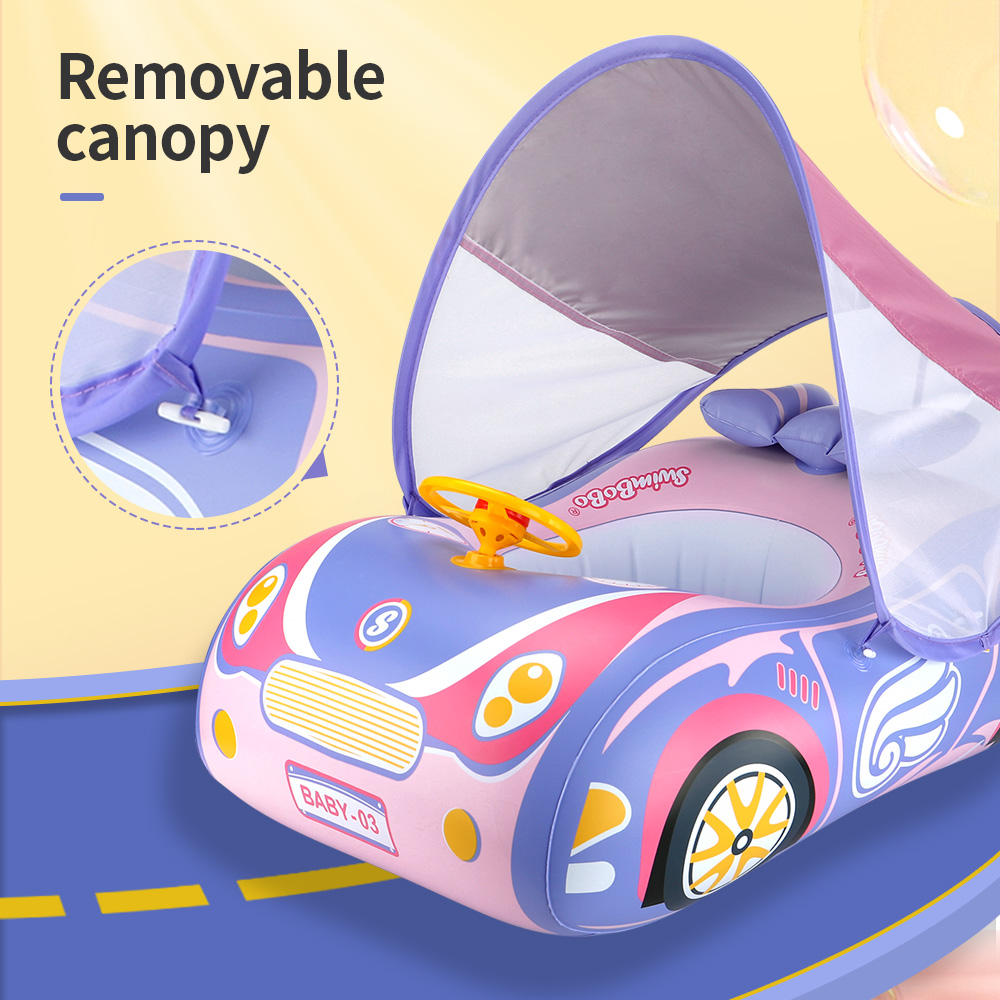 Swimbobo - Baby Swimming Float Inflatable With Sun Protection Canopy - Purple Car