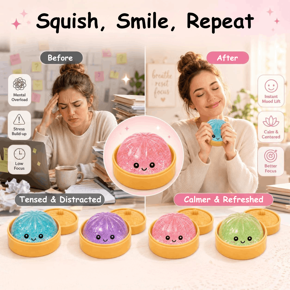 Essen - Squishy Dumpling Fidget Toy - Color May Vary - 1 Pc