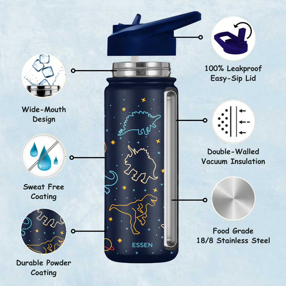 Essen - Vacuum-Insulated Stainless Steel Water Bottle - Dinosaur - 532 ml