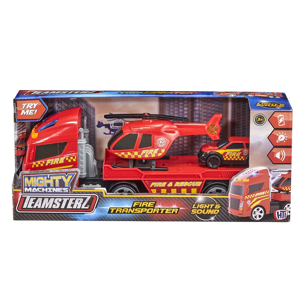 Teamsterz - Fire Transporter Set With Light & Sound - Red - Small - 3 Pcs