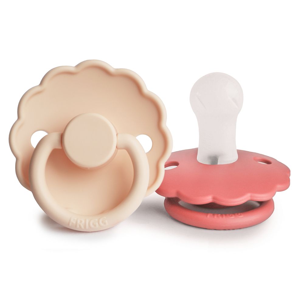 Frigg - Daisy Silicone Baby Pacifier 0-6M - 2pcs - Size1 - Pink Cream/Poppy