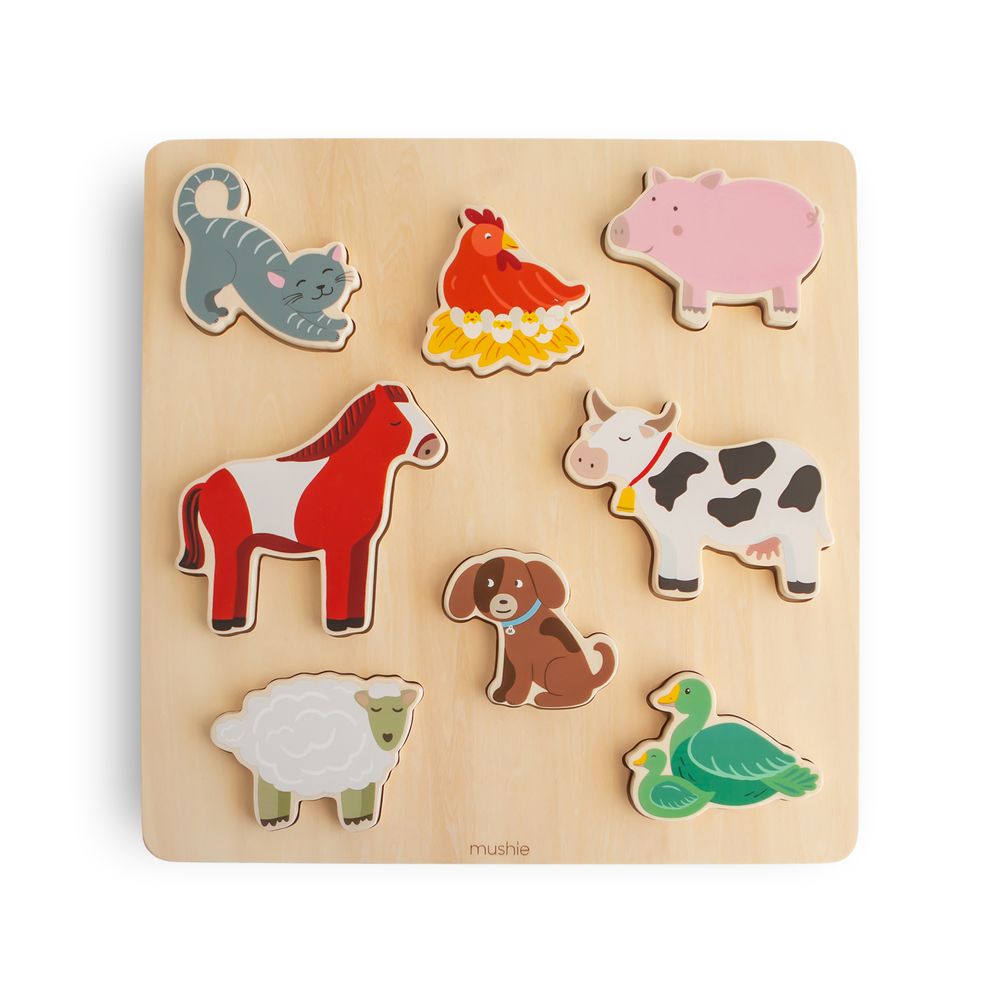 Mushie - Wooden Farm Puzzle - 9 Pcs