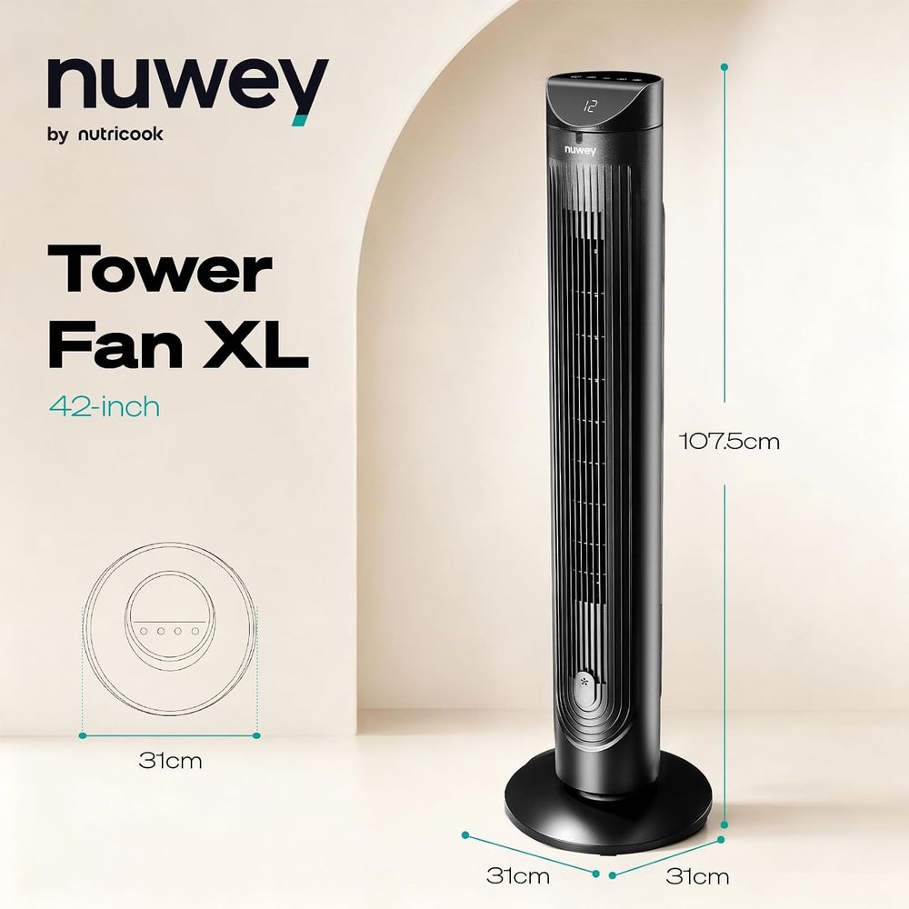 Nutricook - Nuwey Quiet Tower Fan With Remote Control - Black