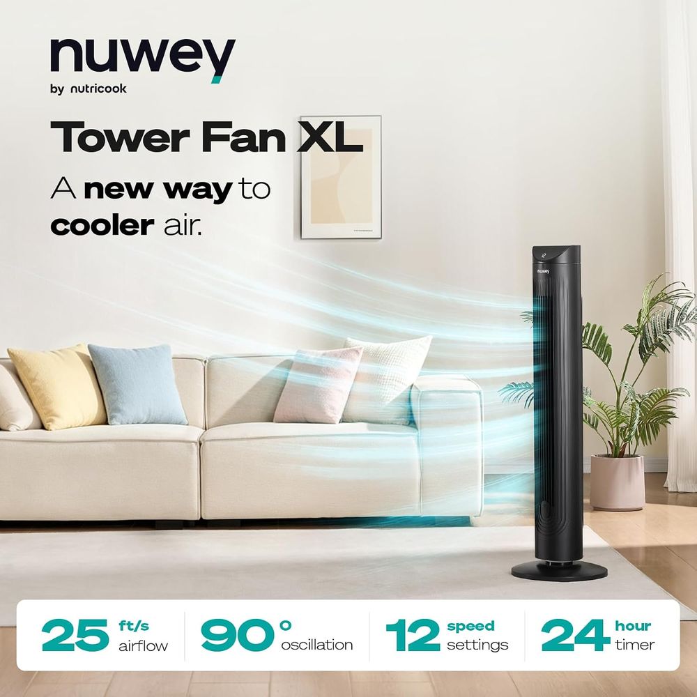 Nutricook - Nuwey Quiet Tower Fan With Remote Control - Black