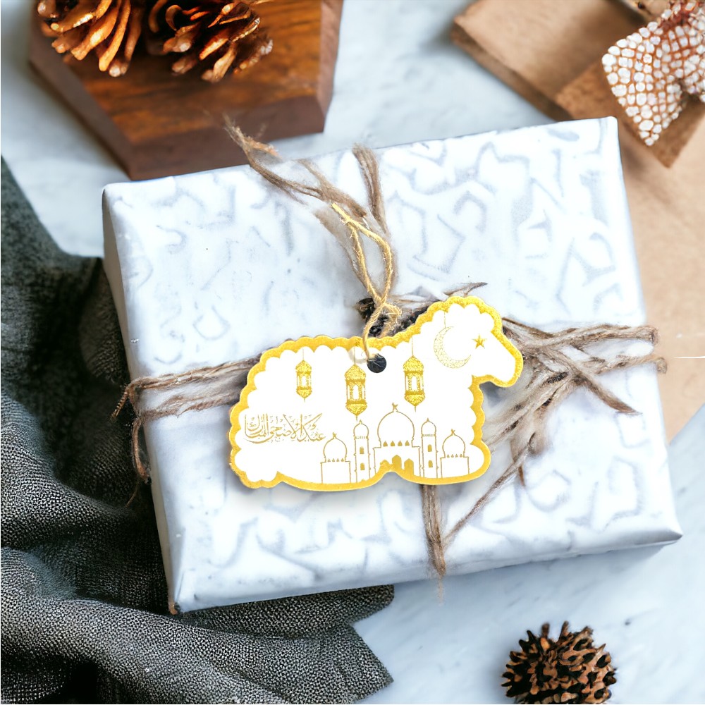 Highland - Eid Mubarak Gift Tags Arabic 12pcs - White & Gold