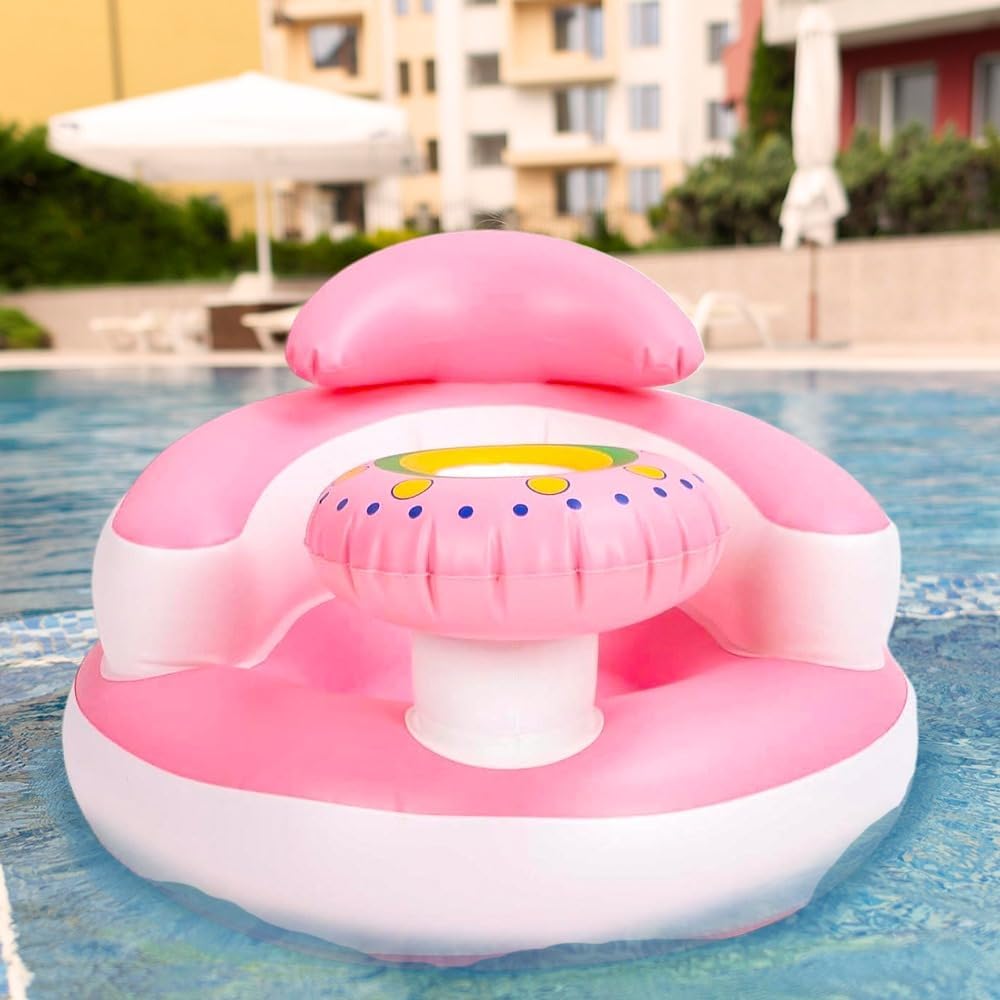 UKR - Inflatable Swim Float Chair Bottle Holder with Headrest - Pink