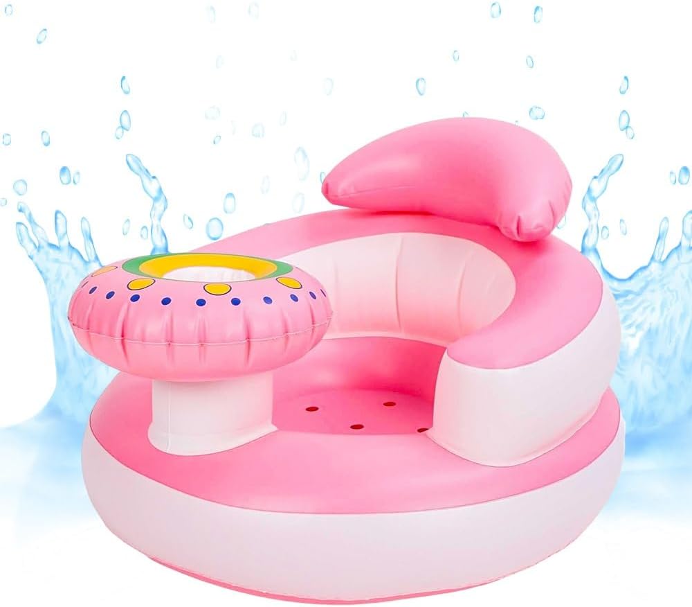 UKR - Inflatable Swim Float Chair Bottle Holder with Headrest - Pink