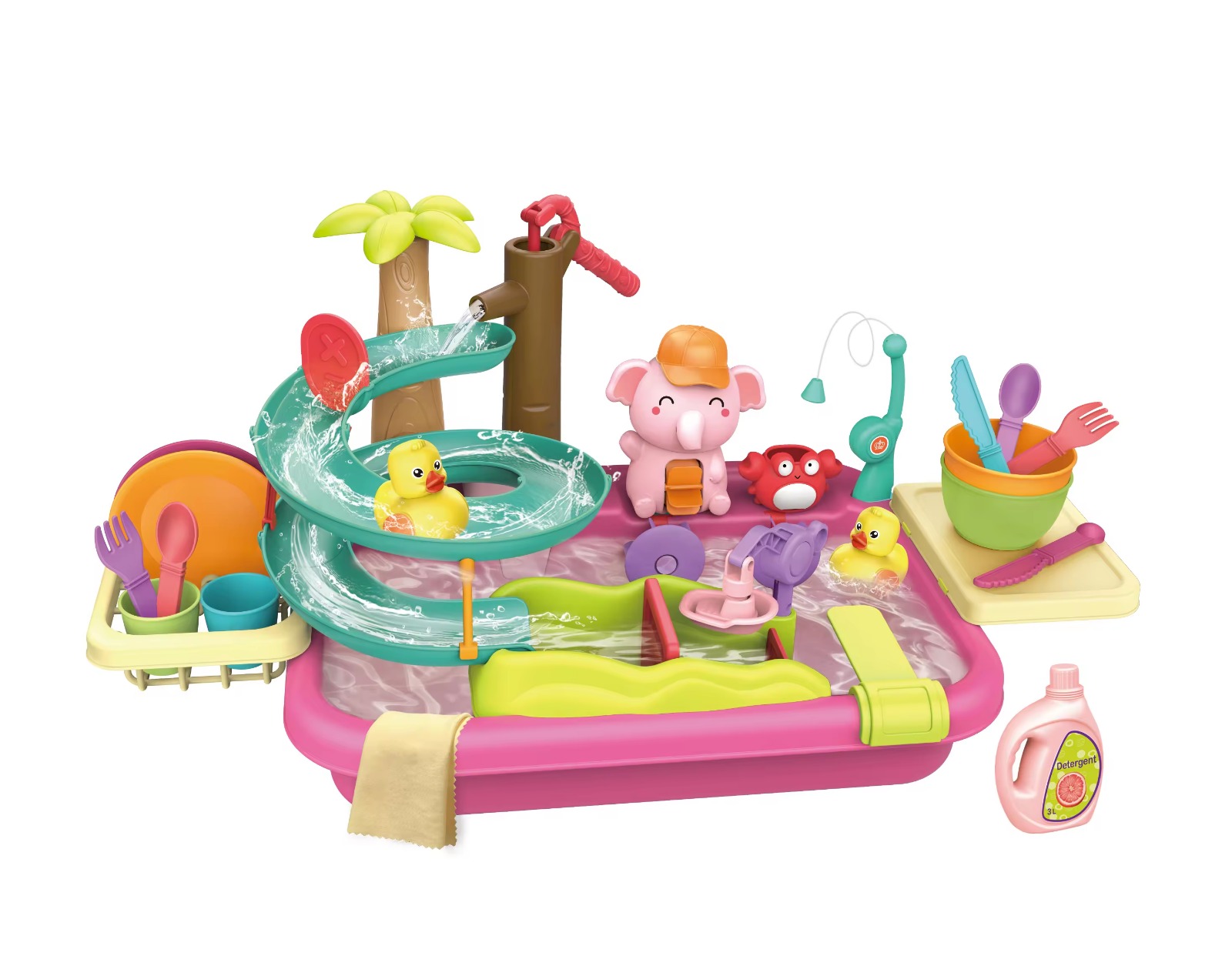 Ukr - 4 In 1 Kitchen Dishwasher With Water Slide Playset - Multicolor