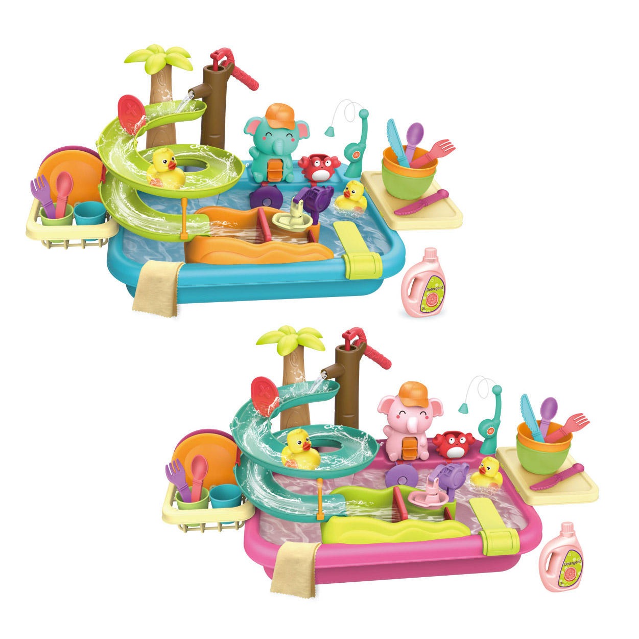 Ukr - 4 In 1 Kitchen Dishwasher With Water Slide Playset - Multicolor